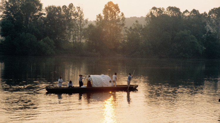 A traditional James River Batteau boat representing Virginia's river history.